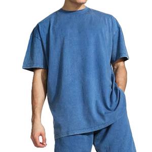 Ensemble T-shirt et short bleu surdimensionné pour homme, été, 2 pièces, respirant, 100% coton, haute qualité, ensemble assorti, grande taille - Product Image 3