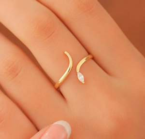 925 Sterling Silver 18K Gold Marquise Cut Cubic Zirconia Tiny Snake Women's Ring Prong Setting Minimalist Unisex Everyday Wear - Product Image 3