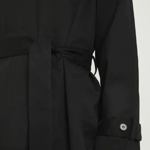 Gabardina Negra Estampada de Doble Botonadura Estilo Hepburn de Alta Calidad para Mujer, Chaqueta Cortavientos Larga con Cinturón - Product Image 2