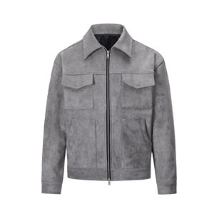 Chaqueta de Cuero de Gamuza para Hombre de Alta Calidad con Cuello Alto y Logotipo Frontal, Estilo Urbano, Múltiples Bolsillos, Cierre de Cremallera Grueso - Product Image 6