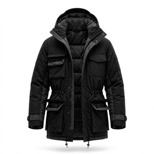 <b>Men's</b> <b>Black</b> Hooded Puffer Jacket Thick Polyester Winter <b>Coat</b> Windproof Full Zip with Pockets Casual Outerwear - Product Image 1