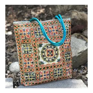 Rajasthani Captivating Flower Pattern Fashion Water Resistant Shoulder Canvas Bag GOTS Certified Cotton Linen Shopping Tote Bags