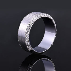 AMBER JEWELS <b>Gold</b> Plated Eternity Band <b>Ring</b> with Pave <b>Set</b> Zircon IGI Certified Classic Geometric Wedding <b>Ring</b> for Unisex - Product Image 2