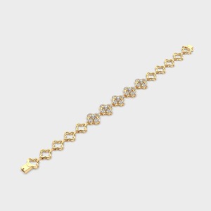 IGI Certified Princess & Round Diamond Clover Motif Diamond Link Bracelet in 18K Yellow / White / Rose Gold - Product Image 3