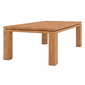 Modern Eco-Friendly Solid Teak Wood Rectangular <b>Dining</b> <b>Table</b> Set with Layered Double Slab <b>Top</b> for Home Hotel Apartment School - Product Image 3