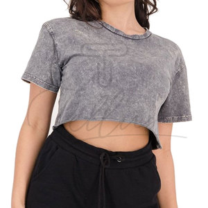 Nueva Llegada: Top Corto Transpirable para Mujer, Lavado Ácido, Algodón de Alta Calidad, Cuello Redondo Formal, Manga Casquillo, Secado Rápido, Largo Corto - Product Image 4