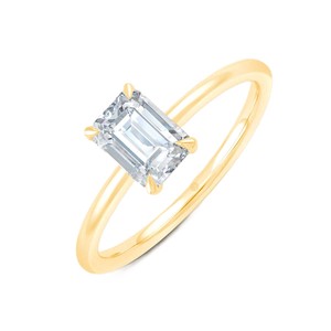 Bague classique en or massif 10K 14K 18K Verdant avec émeraude et 1 diamant de laboratoire taille émeraude 0,3 carat VVS, idéale pour les occasions spéciales et les soirées - Product Image 3