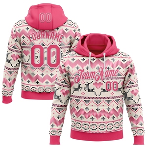 Pull à Capuche Sportif de Noël 3D Personnalisé, Nouveau Design, Blanc Néon Rose-Blanc, Brodé, Vente en Gros Directe pour l'Industrie - Product Image 1
