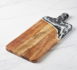 Tabla de cortar rectangular de madera con mango de resina de mármol negro, bloque de corte artístico - Product Image 1
