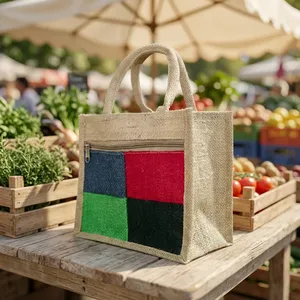 Jute <b>Lunch</b> Tote 10x10x5 Inch Durable Reusable Large Capacity <b>Bag</b> <b>with</b> Customized <b>Strap</b> 1.9L School Office Commuting - Product Image 4