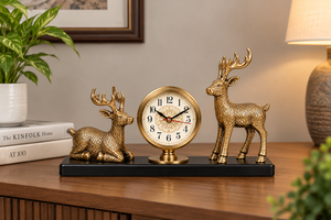Reloj de Metal de Lujo con Figuras de Dos Ciervos, Acabado Bronce Antiguo, Reloj Decorativo de Mesa para Sala de Estar, Oficina o Estante - Product Image 5