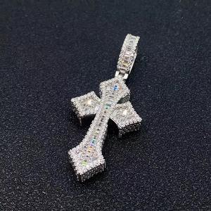 Iced Out D Color Baguette Cut Moissanite Diamond Three Combined Cross Pendant <b>Tennis</b> <b>Necklace</b> Hiphop Jewelry for Men - Product Image 2