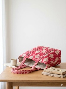 Quilted Cotton Tote <b>Bag</b> Eco Friendly Handmade Reusable Shopping Carry <b>Bag</b> Soft Durable Everyday Cotton Tote <b>Bag</b> - Product Image 2