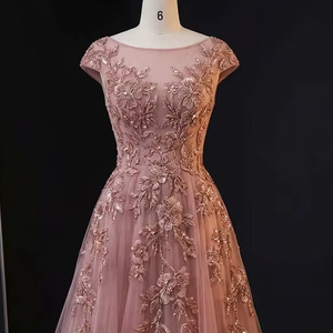 Tela de malla con cuentas pesadas hecha a mano, material de lujo 100% poliéster con lentejuelas azules para vestidos de noche, vestidos de fiesta y bodas en el Medio Oriente. - Product Image 1