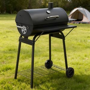 Black Barrel Charcoal Grill with Front & Side Table 571 Sq. In. Outdoor Patio <b>BBQ</b> for Backyard Parties - Product Image 5