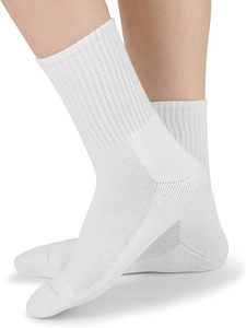 Chaussettes blanches pour femmes, en mélange de coton respirant, tricot côtelé, mi-mollet, couleur unie, pour usage quotidien - Product Image 3