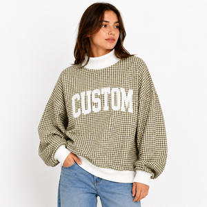 Suéter Oversize de Cuello Alto para Mujer, Mezcla de Algodón, Puños Acanalados, Manga Larga, Uso Diario Informal, Proveedor de Fábrica - Product Image 1