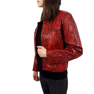 แจ็คเก็ตหนังงูเหลือมสำหรับผู้หญิง, ใหม่เสื้อแจ็คเก็ตนักขี่จักรยานหนังลายนูนพิมพ์ลายงู - Product Image 2