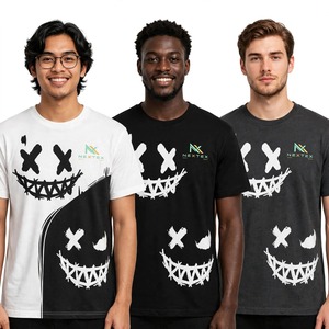 เสื้อยืดกราฟิกหน้ายิ้มสไตล์กรันจ์แบบกำหนดเอง เสื้อยืดคอกลมลายพังก์สเก็ตบอร์ดสำหรับผู้ชาย ปักโลโก้ โรงงาน OEM ขายส่ง - Product Image 1