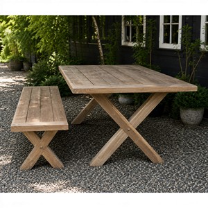 Juego de Comedor de Madera de Teca Sostenible de Primera Calidad para Exteriores, Muebles de Jardín Impermeables con Banco con Base en X para Muebles de Jardín - Product Image 3