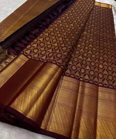 Sari de Seda Multicolor de Alta Calidad, Envío Inmediato, Vestido Tradicional Indio Estilo Banarasi con Borde Drapeado y Patrón, para Fiestas y Ceremonias