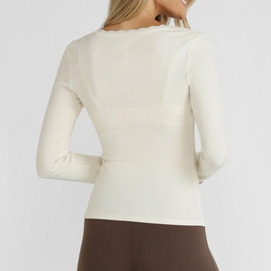 Camiseta Deportiva de Manga Larga para Mujer, Cuello en V Profundo, Largo Regular, Informal, para Actividades al Aire Libre, Fitness, Deporte, Compresión - Product Image 5
