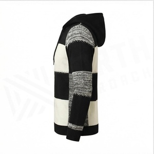 Suéter con Capucha de Punto con Parches para Hombre, Corte Regular, Estilo Casual para Otoño, Negro, Blanco, Gris - Product Image 5