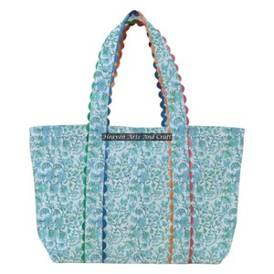 Sac fourre-tout en coton imprimé à la main Ric Rac, motif floral indien, avec deux anses, sac à bandoulière - Product Image 1