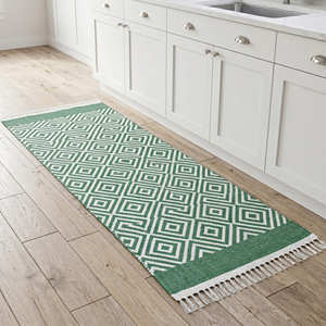 Tapis de cuisine marocain vert en coton tissé plat 120 × 180 cm pour entrée, buanderie et salle de service - Product Image 1