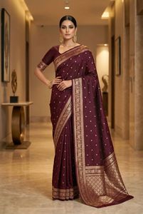 Sari Tradicional Indio de Seda Banarasi con Trabajo de Tejido Zari para Bodas y Eventos Festivos, Atuendo para Mujer - Product Image 3