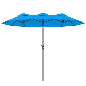 Ombrellone da Giardino Bifacciale 2,9m con Pulsante di Inclinazione e Manovella, 3 Prese d'Aria e 12 Stecche, Blu Ciano - Product Image 6