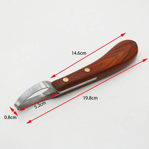Cuchillo de herradura de acero inoxidable de doble filo con mango de madera para recorte de pezuñas de ovejas y ganado, con hoja en forma de anillo, herramientas para el cuidado de pezuñas. - Product Image 6