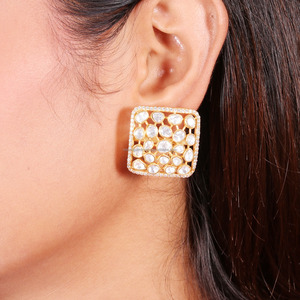 Venta caliente Premium hecho a mano mujeres 925 plata esterlina boda joyería fina Moissanite Polki moda Tops pendientes - Product Image 3