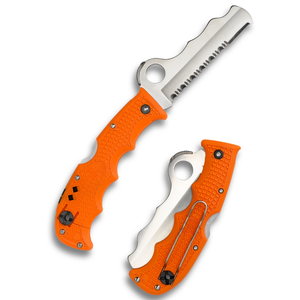 Navajas Plegables con Empuñadura Naranja, Hoja Dentada Plateada, Espina Curva, Orificio de Apertura Ovalado y Clip de Alambre para Tareas Diarias al Aire Libre - Product Image 2