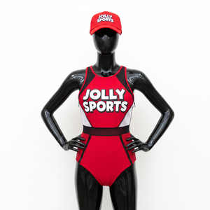 Traje de baño de una pieza para mujer, tela de spandex premium, paneles laterales de malla roja y negra, logotipo personalizado con transferencia térmica, traje de baño para mujer - Product Image 1