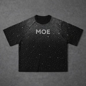 Wholesale Black Allover Rhinestone Breathable <b>T</b> Shirts Oversize Round Neck Sparkly Men's shirts Custom Rhinestone Logo Tee OEM - Product Image 3