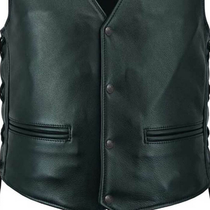 Chaleco de Motociclista de Cuero Genuino Transpirable con Cuello Mao, Tallas Grandes, Ropa Exterior Casual de Otoño para Hombre - Product Image 6