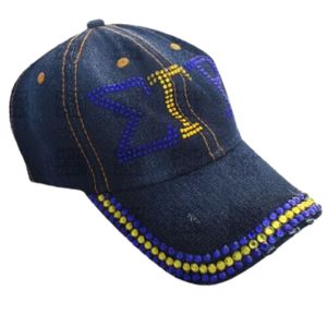 หมวกแก๊ปยีนส์ปักตัวอักษร Sigma Gamma Rho ประดับคริสตัล สีน้ำเงิน สำหรับผู้หญิง หมวกเบสบอลชมรมนักศึกษา ประดับตัวอักษรกรีกวิบวับ - Product Image 1