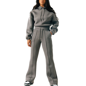 Conjunto de Sudadera con Capucha Gris y Pantalones Anchos para Mujer, Estilo Casual, Holgado, Color Sólido, con Cordón Ajustable, para Otoño - Product Image 2