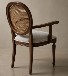 Fauteuil de salon design en bois massif, dossier ovale élégant en rotin, assise ergonomique rembourrée blanche pour la décoration intérieure - Product Image 5