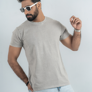 T-shirt gris pour homme, 100 % coton peigné, manches courtes, tissu doux, anti-plis, effet délavé, épaules tombantes - Product Image 4