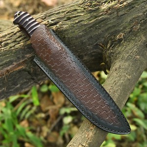 Couteau de Bushcraft en Acier Damas Forgé à la Main, Manche en Micarta, Couteau Bowie à Lame Pleine avec Étui en Cuir, Support OEM/ODM Personnalisé - Product Image 6