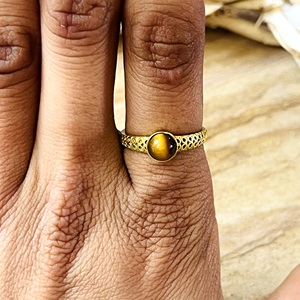 New Arrival Boho <b>Tiger</b> <b>Eye</b> <b>Ring</b> Dainty Brass Jewelry Women 18k Gold Plated Filigree Band Minimalist Statement Wholesale/OEM/ODM - Product Image 4