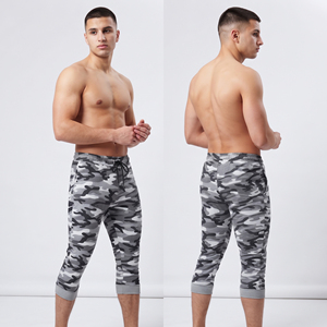 Legging de yoga 3/4 pour homme, imprimé camouflage, taille à cordon de serrage, compression, respirant, en polyester extensible, longueur mollet, pour le cyclisme - Product Image 1