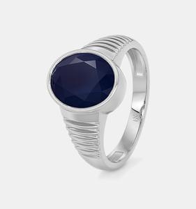 Anillo de Cóctel Clásico para Hombre en Plata 925 con Zafiro Ovalado en Engaste de Bisel, Unisex para Uso Diario - Product Image 6