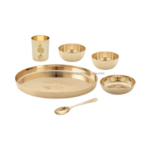 Cao nhất tầm cỡ bền & thiết kế cổ điển Ấn Độ truyền thống tinh khiết Kansa Bronze đặt bữa ăn tối của thali tấm bát thủy tinh và muỗng - Product Image 6
