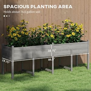 Ampio Letto da Giardino Rialzato in Legno Grigio 2,24m x 0,54m x 0,80m con Fori di Drenaggio e Rivestimento Interno - Product Image 4