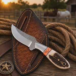 Cuchillo de Caza de Acero Inoxidable con Hoja de Punta Caída y Mango de Hueso, Cuchillo de Supervivencia para Exteriores - Product Image 6