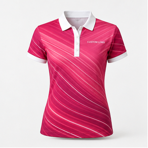 Polo de Manga Corta con Líneas Diagonales Rosa Magenta para Mujer, con Logotipo Personalizado, Secado Rápido, Sublimación, Ropa Deportiva de Golf - Product Image 3