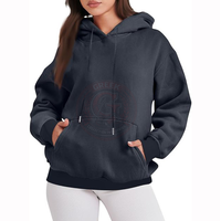 Sweat-shirt à capuche épais pour femme en molleton de coton doux, coupe décontractée à épaules tombantes, style streetwear pour la mode automne-hiver